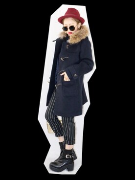 「ロング丈ダッフル」｜「アイテム（帽子）」を使った、CANNYさん（レディース・160cm）の冬コーディネート