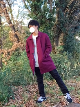 「アイテム（ステンカラーコート）」を使った、もみじさん（メンズ・171cm・10代）の冬コーディネート