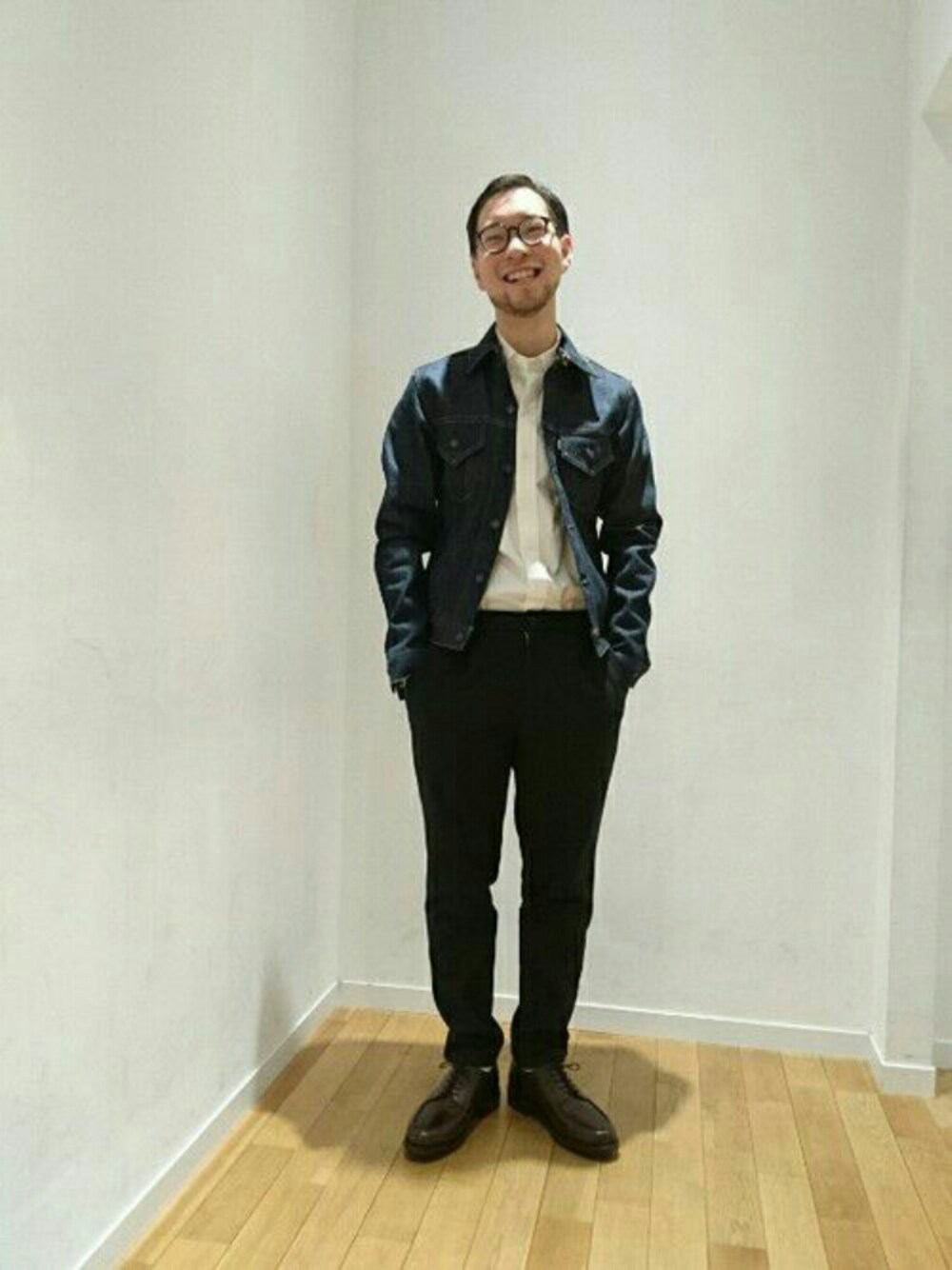 「秋のコーデ、Bshop、おでかけ、Scye、morris&sons」｜「Scyeの【scye(サイ)】デニムデタッチャブルカラージャケット MNS（デニムジャケット、ブルー系）」を使った、hayashiさん（メンズ・173cm）の夏コーディネートの1枚目の写真