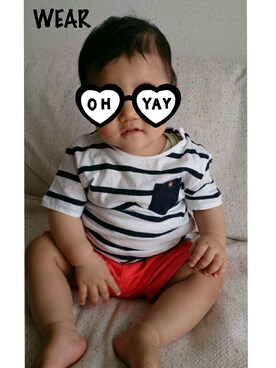 「アイテム（ママ＆ベビー、グリーン系）」を使った、HALさん（キッズ・70cm）の夏コーディネート