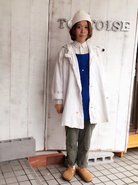 「Jackman（ジャックマン）のアイテム（帽子）」を使った、あすまるさん（レディース・157cm）の春コーディネート