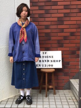 「アイテム（デニムスカート）」を使った、あすまるさん（レディース・157cm）の春コーディネート