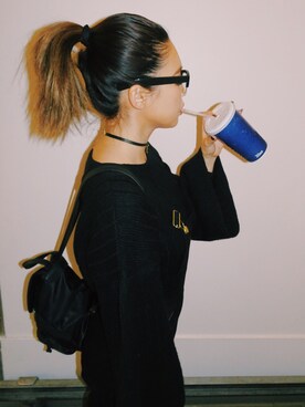 「黒ニット」｜HarunaYokotaさん（レディース・160cm）の冬コーディネート