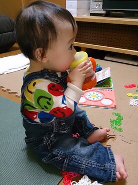 「ニコちゃん」｜「アイテム（オールインワン・サロペット）」を使った、てちゃんさん（キッズ・70cm）の冬コーディネート