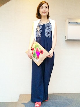 「刺繍」｜「アイテム（レインシューズ）」を使った、野中さん（レディース・158cm）の夏コーディネート