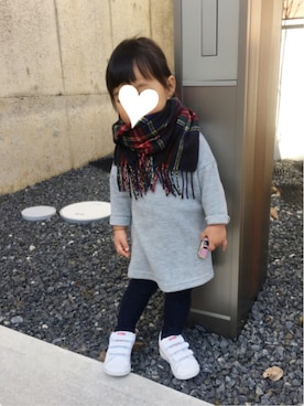 「アイテム（タイツ/ストッキング、ブルー系）」を使った、oshamaさん（キッズ・80cm）の冬コーディネート