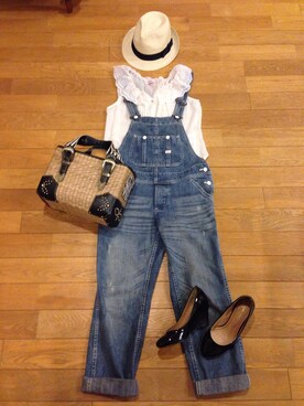 「シフォンブラウス」｜「アイテム（オールインワン・サロペット）」を使った、ここさん（レディース・161cm）の夏コーディネート