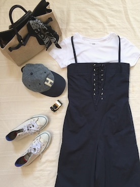 「EDITION（エディション）のアイテム（つなぎ/オールインワン）」を使った、ここさん（レディース・161cm）の夏コーディネート