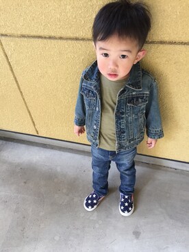 「星条旗」｜「アイテム（デニムジャケット）」を使った、joeさん（キッズ・90cm）の秋コーディネート