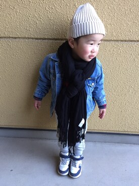 「OSHKOSH（オシュコシュ）のアイテム（デニムジャケット）」を使った、joeさん（キッズ・90cm）の冬コーディネート