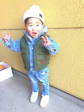 「babygap」｜「アイテム（ダウンベスト）」を使った、joeさん（キッズ・90cm）の冬コーディネート