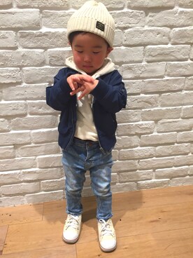 「H&M（エイチ・アンド・エム）のアイテム（ブルゾン）」を使った、joeさん（キッズ・90cm）の冬コーディネート