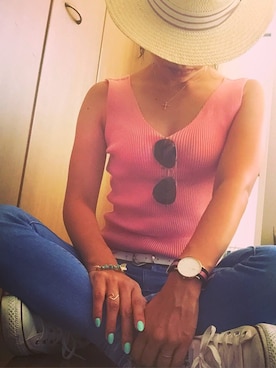 「アイテム（アナログ腕時計、ピンク系）」を使った、joeさん（レディース・161cm）の夏コーディネート