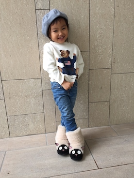 「babyGAP（babyGAP）のアイテム（デニムパンツ、ブルー系）」を使った、mikixhanaさん（キッズ・100cm）の秋コーディネート