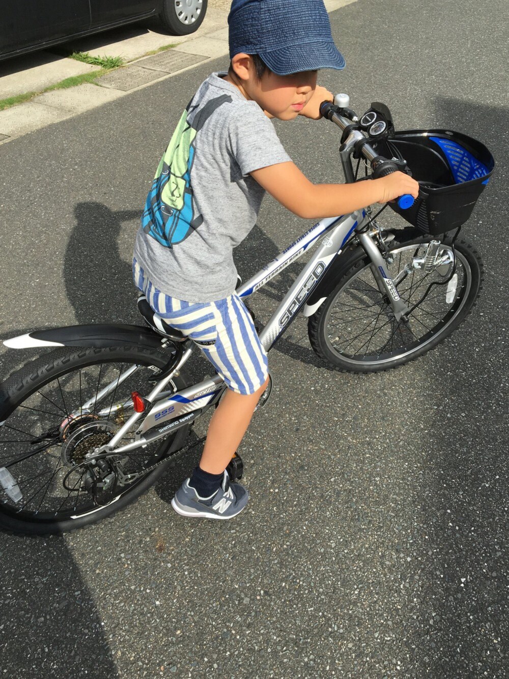 「おとこのこ、１年生、自転車スタイル、夏コーデ、兄弟」｜「F.O.KIDSのアイテム（キャップ、ブルー系）」を使った、shusoさん（キッズ・120cm）の夏コーディネートの1枚目の写真