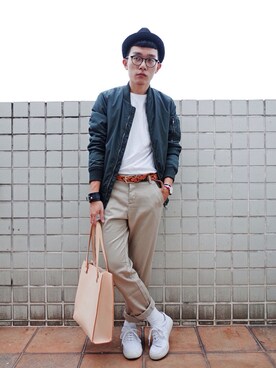 「Bread & Boxersのアイテム」を使った、陳捲毛さん（メンズ・170cm）の秋コーディネート