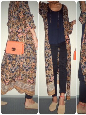 「ダークフラワープリントワンピース」｜Reiさん（レディース・156cm）の秋コーディネート