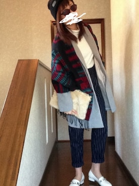 「ハイウエストパンツ」｜「アイテム（チェスターコート）」を使った、ru-syanさん（レディース・162cm）の冬コーディネート