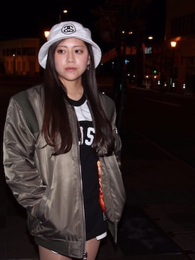 「STUSSY（ステューシー）のアイテム（その他アウター）」を使った、mokachinさん（レディース・158cm）の秋コーディネート