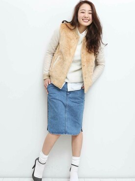 「ファー」｜「アイテム（スタジャン）」を使った、あやかさん（レディース・160cm）の冬コーディネート