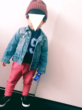 「Bleu Bleuet（ブルーブルーエ）のアイテム（帽子）」を使った、chiiiikenさん（キッズ・90cm）の春コーディネート