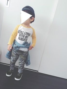 「ラグランTシャツ」｜「アイテム（デニムジャケット）」を使った、chiiiikenさん（キッズ・90cm）の春コーディネート