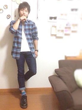 「ボーダーソックス」｜「アイテム（ブーツ）」を使った、mic.さん（メンズ・165cm）の秋コーディネート