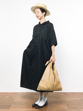 「PLAIN CLOTHING（プレーンクロージング）のアイテム（ワンピース/ドレス）」を使った、motoko yamamotoさん（レディース・163cm）の夏コーディネート