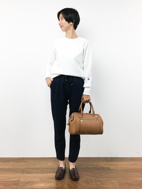 「ナチュラルスタイル」｜「アイテム（ボストンバッグ）」を使った、motoko yamamotoさん（レディース・163cm）の秋コーディネート