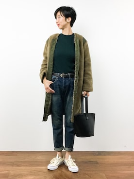 「Another Edition（アナザーエディション）のアイテム（ノーカラージャケット）」を使った、motoko yamamotoさん（レディース・163cm）の秋コーディネート
