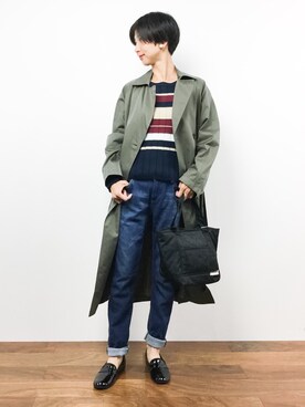 「アイテム（トレンチコート、グリーン系）」を使った、motoko yamamotoさん（レディース・163cm）の秋コーディネート