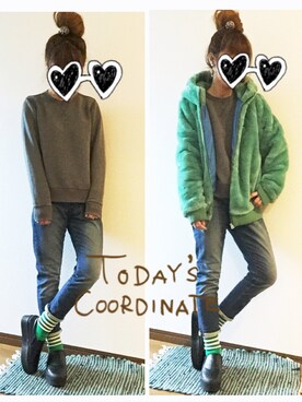 「Rodeo Crowns（ロデオクラウンズ）のアイテム（ムートンコート）」を使った、ゆずさん（レディース・155cm）の冬コーディネート