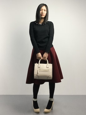 「Carlie e felice（カーリーエフェリーチェ）のアイテム（パンプス）」を使った、矢野結衣さん（レディース・160cm）の冬コーディネート