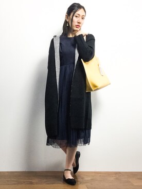 「ペタンコ靴」｜「アイテム（その他アウター）」を使った、矢野結衣さん（レディース・166cm）の冬コーディネート