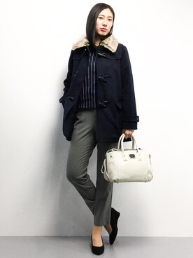 「Right-on（ライトオン）のアイテム（ダッフルコート）」を使った、矢野結衣さん（レディース・166cm）の冬コーディネート