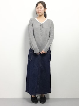 「Factor=（ファクターイコール）のアイテム（スカート）」を使った、矢野結衣さん（レディース・166cm）の冬コーディネート