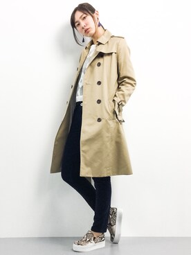 「ポニーテール」｜「アイテム（トレンチコート）」を使った、矢野結衣さん（レディース・166cm）の冬コーディネート
