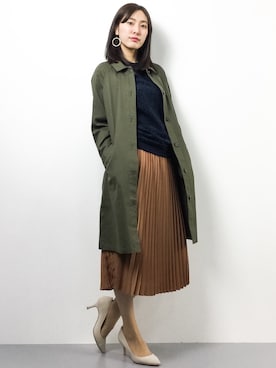 「Another Edition（アナザーエディション）のアイテム（ステンカラーコート）」を使った、矢野結衣さん（レディース・166cm）の春コーディネート