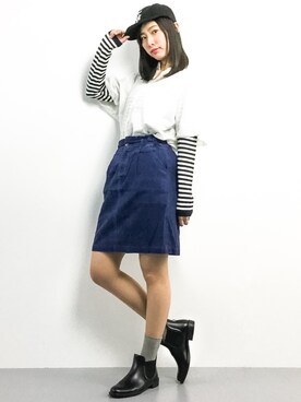 「Factor=（ファクターイコール）のアイテム（スカート）」を使った、矢野結衣さん（レディース・166cm）の春コーディネート