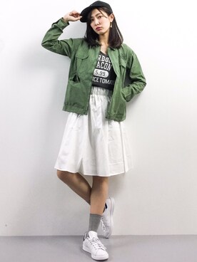 「DOUBLE NAME（ダブルネーム）のアイテム（ブルゾン）」を使った、矢野結衣さん（レディース・166cm）の春コーディネート