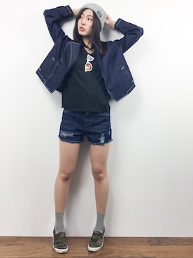 「ペタンコ靴」｜「アイテム（ブルゾン）」を使った、矢野結衣さん（レディース・167cm）の春コーディネート
