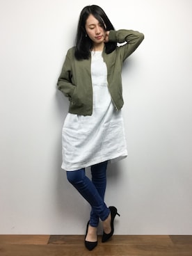 「RAY CASSIN（レイカズン）のアイテム（ブルゾン）」を使った、矢野結衣さん（レディース・167cm）の春コーディネート
