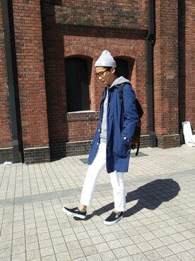 「青×白」｜「アイテム（その他アウター）」を使った、masahiro.Hさん（メンズ・177cm）の春コーディネート