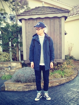 「GLOSTER（グロスター）のアイテム（その他アウター）」を使った、masahiro.Hさん（メンズ・177cm）の冬コーディネート