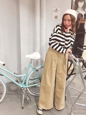 「H&M（エイチ・アンド・エム）のアイテム（帽子、ホワイト系）」を使った、maruさん（レディース・160cm）の秋コーディネート