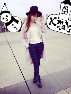 「アイテム（ピーコート、ピンク系）」を使った、Irisさん（レディース・165cm）の冬コーディネート