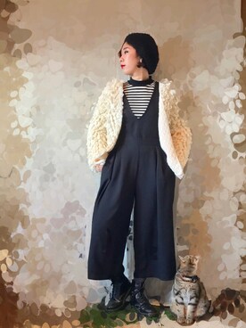 「もけもけ」｜「アイテム（オールインワン・サロペット）」を使った、maiko☆さん（レディース・160cm）の冬コーディネート