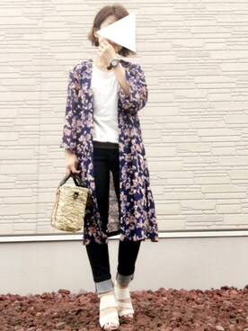 「niko and...（ニコアンド）のオリジナル ミニラインテープカゴバッグ【niko and...】（かごバッグ）」を使った、aaachan♡*さん（レディース・150cm）の夏コーディネート