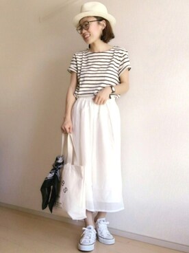 「CONVERSE（コンバース）のconverse（コンバース） ALL STAR OX（オールスターOX）（スニーカー）」を使った、aaachan♡*さん（レディース・150cm）の夏コーディネート