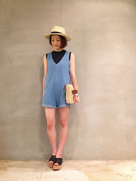 「TODAYFUL（トゥデイフル）のアイテム（サロペット/オーバーオール）」を使った、Articlegirlさん（レディース・163cm）の夏コーディネート